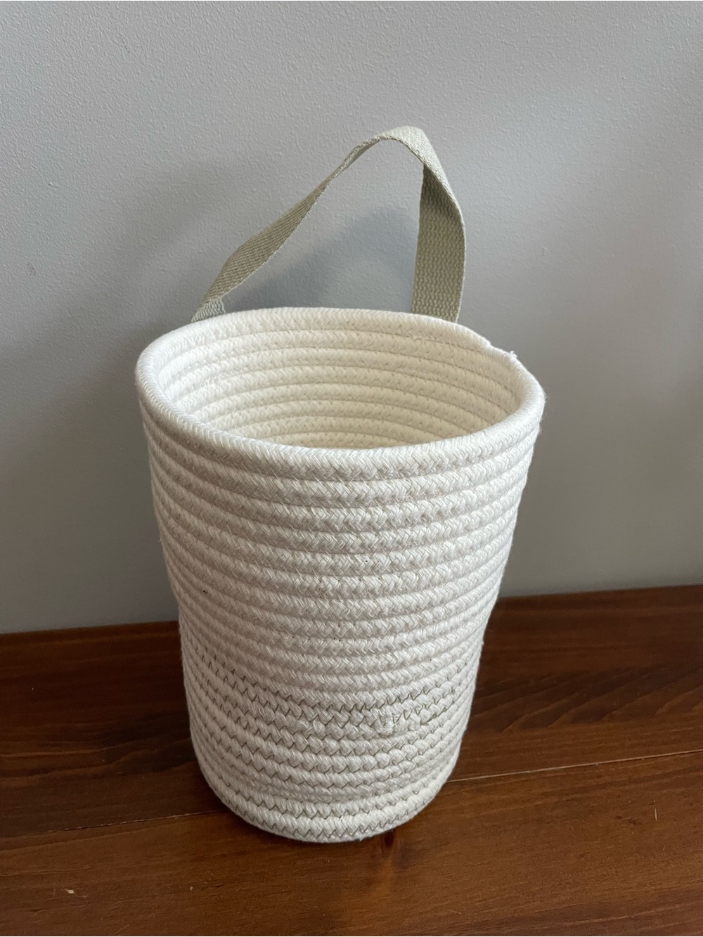 Cream Hanging Rope Storage Basket with Handle - Home Accents
